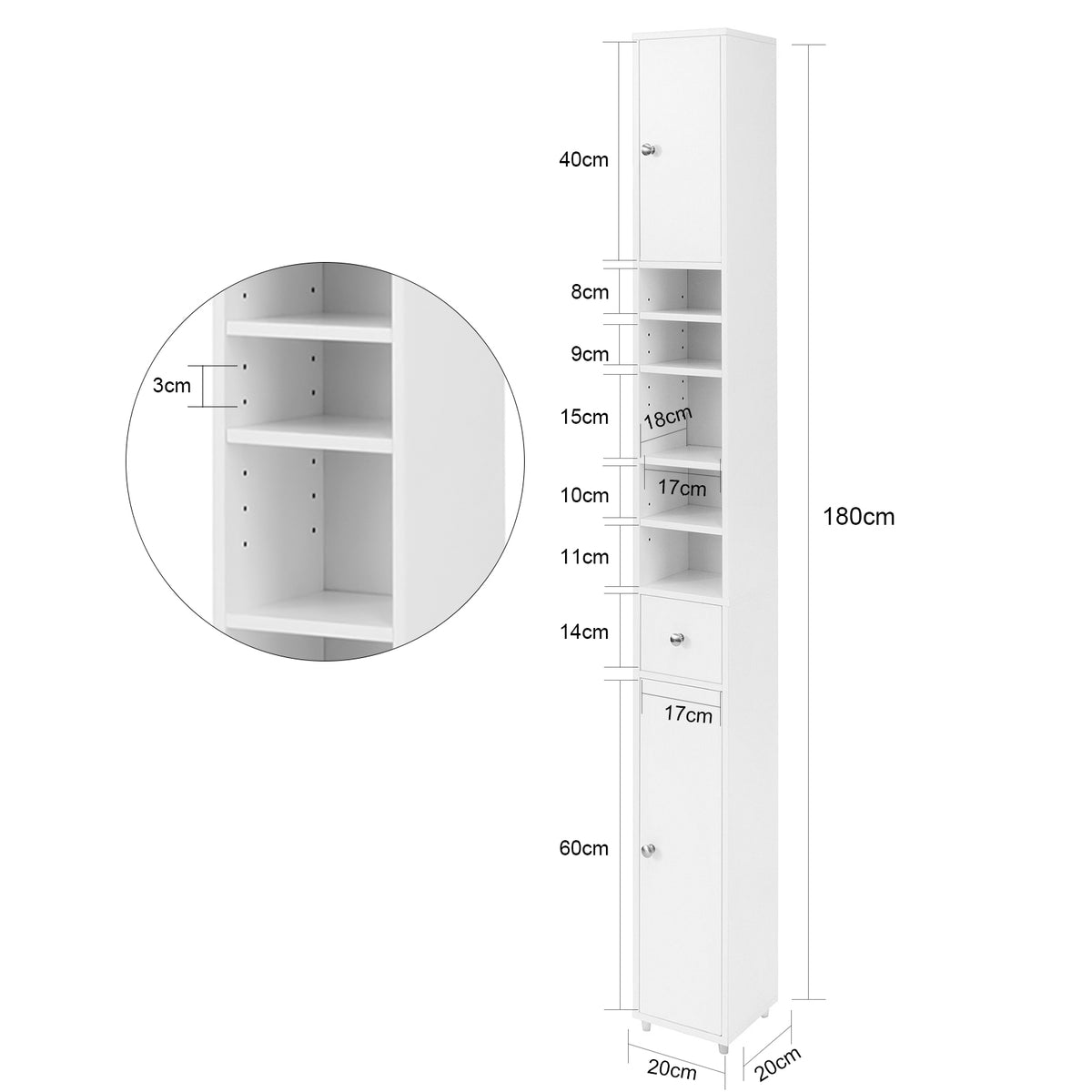 Haotian Bathroom Cabinet Bathroom Tall Cabinet, BZR34-W– haotiangroup