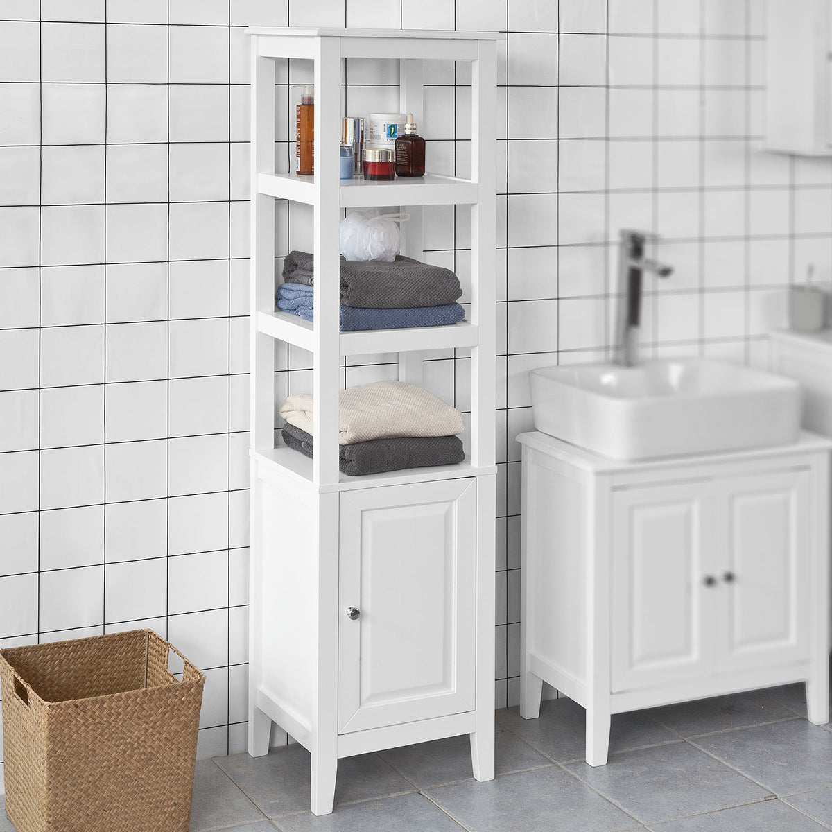 Haotian Floor Standing Tall Bathroom Storage Cabinet, FRG205-W– haotiangroup