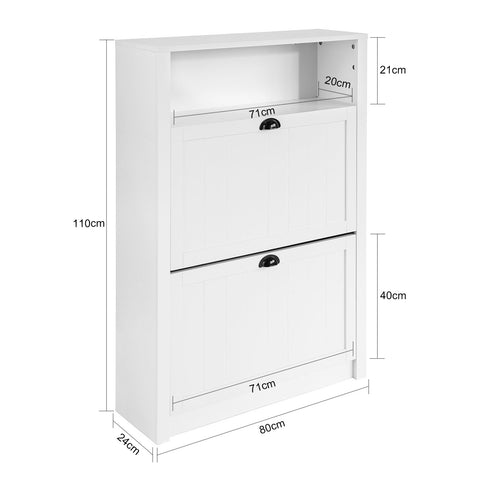 2 Flip-Drawers Shoe Cabinet Storage Cupboard, FSR87-W