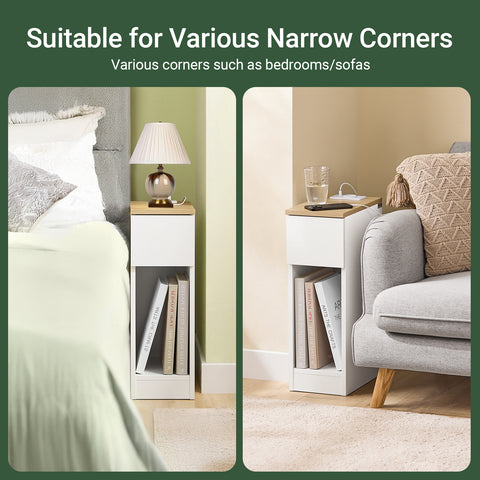 Bedside Table with Charging Station Narrow Nightstand Side Table End Sofa Table, FBT111-E-WN