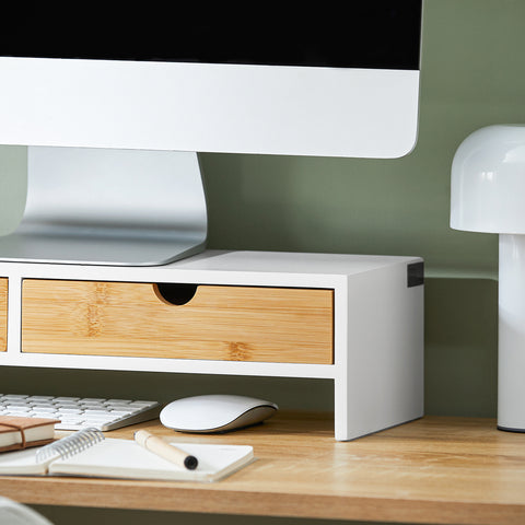 Monitor Stand Computer Screen Riser Desk Organizer with 2 Drawers, BBF02-WN