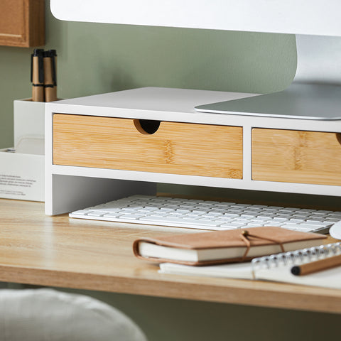 Monitor Stand Computer Screen Riser Desk Organizer with 2 Drawers, BBF02-WN