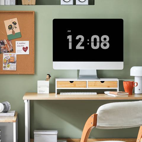 Monitor Stand Computer Screen Riser Desk Organizer with 2 Drawers, BBF02-WN