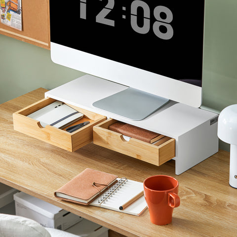 Monitor Stand Computer Screen Riser Desk Organizer with 2 Drawers, BBF02-WN