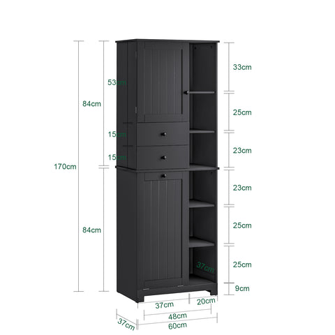 1 Hamper and 6 Shelves Laundry Cabinet Laundry Chest, BZR104-SCH