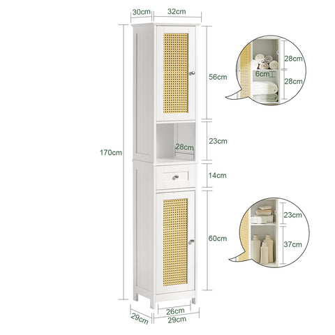 Rattan Door Free Standing Tall Bathroom Storage Cabinet, BZR70-W