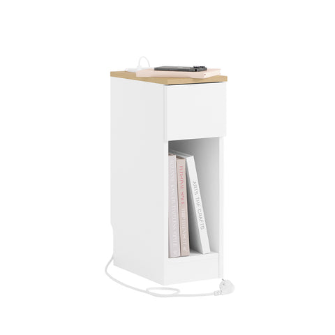 Bedside Table with Charging Station Narrow Nightstand Side Table End Sofa Table, FBT111-E-WN