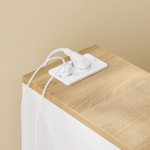 Bedside Table with Charging Station Narrow Nightstand Side Table End Sofa Table, FBT111-E-WN