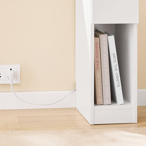 Bedside Table with Charging Station Narrow Nightstand Side Table End Sofa Table, FBT111-E-WN