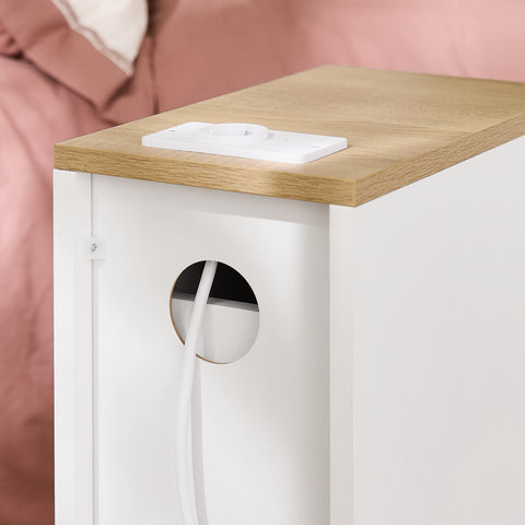 Bedside Table with Charging Station Narrow Nightstand Side Table End Sofa Table, FBT111-E-WN