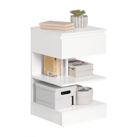 Bedside End Table with Drawer & Shelves, FBT49-W