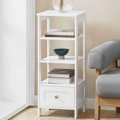 Side Table End Table Bedside Table with 3 Shelves and 1 Drawer, FBT91-W