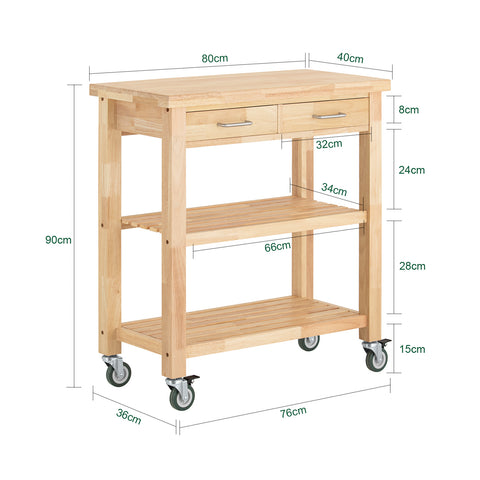 Rubber Wood Kitchen Trolley Cart with Drawers, FKW24-N