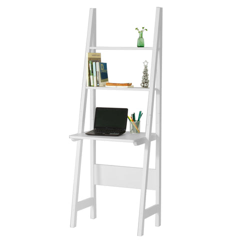 3 Tiers Ladder Bookcase with Desk and 2 Shelves, FRG60-W