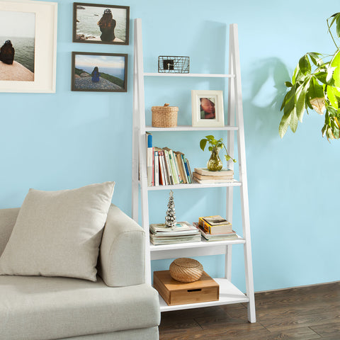 5 Tiers Ladder Bookcase Display Shelf, FRG61-W