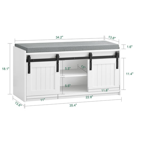 Hallway Shoe Bench Cabinet Rack with Sliding Doors and Seat Cushion, FSR133-K-W