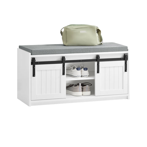 Hallway Shoe Bench Cabinet Rack with Sliding Doors and Seat Cushion, FSR133-K-W