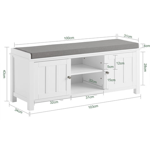 2 Cabinet Doors Storage Bench with Shelf, FSR35-W