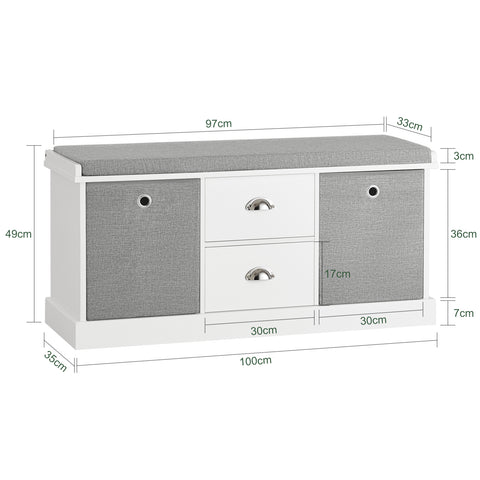 2 Baskets & 2 Slide-Drawers Storage Bench, FSR66-HG