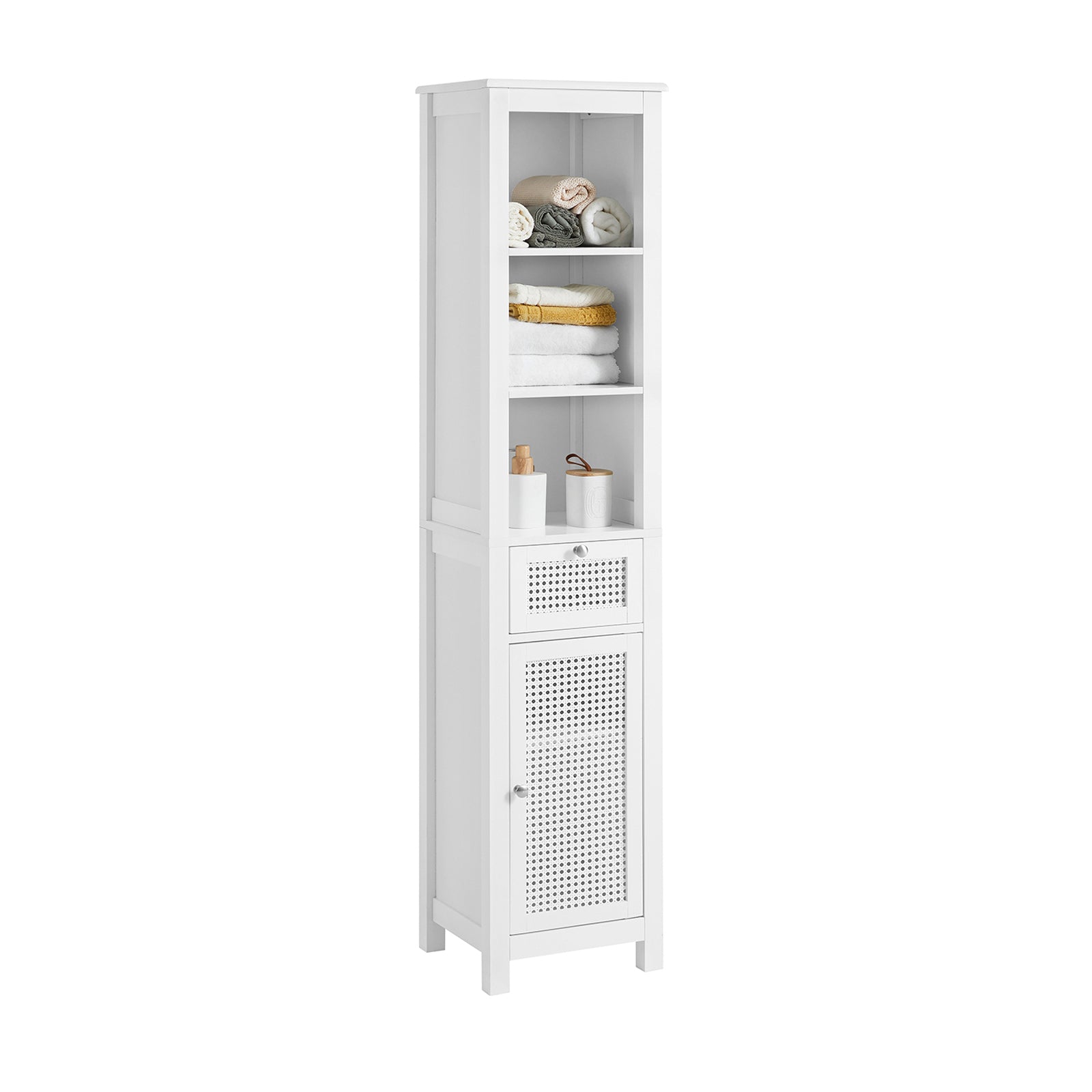 Haotian Rattan Door Tall Bathroom Storage Cabinet, BZR36-W– haotiangroup