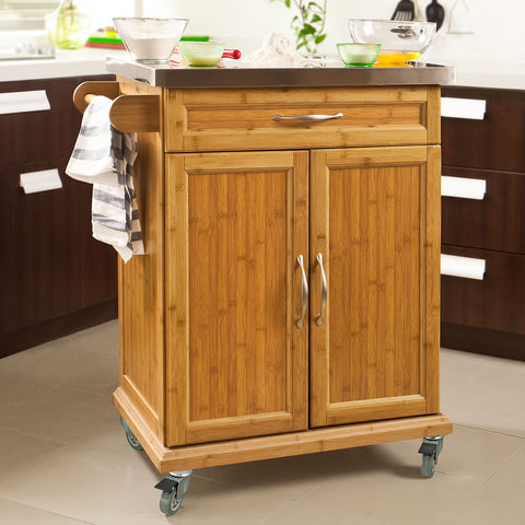 Kitchen Storage Trolley Cart with Bamboo Top, FKW13-N